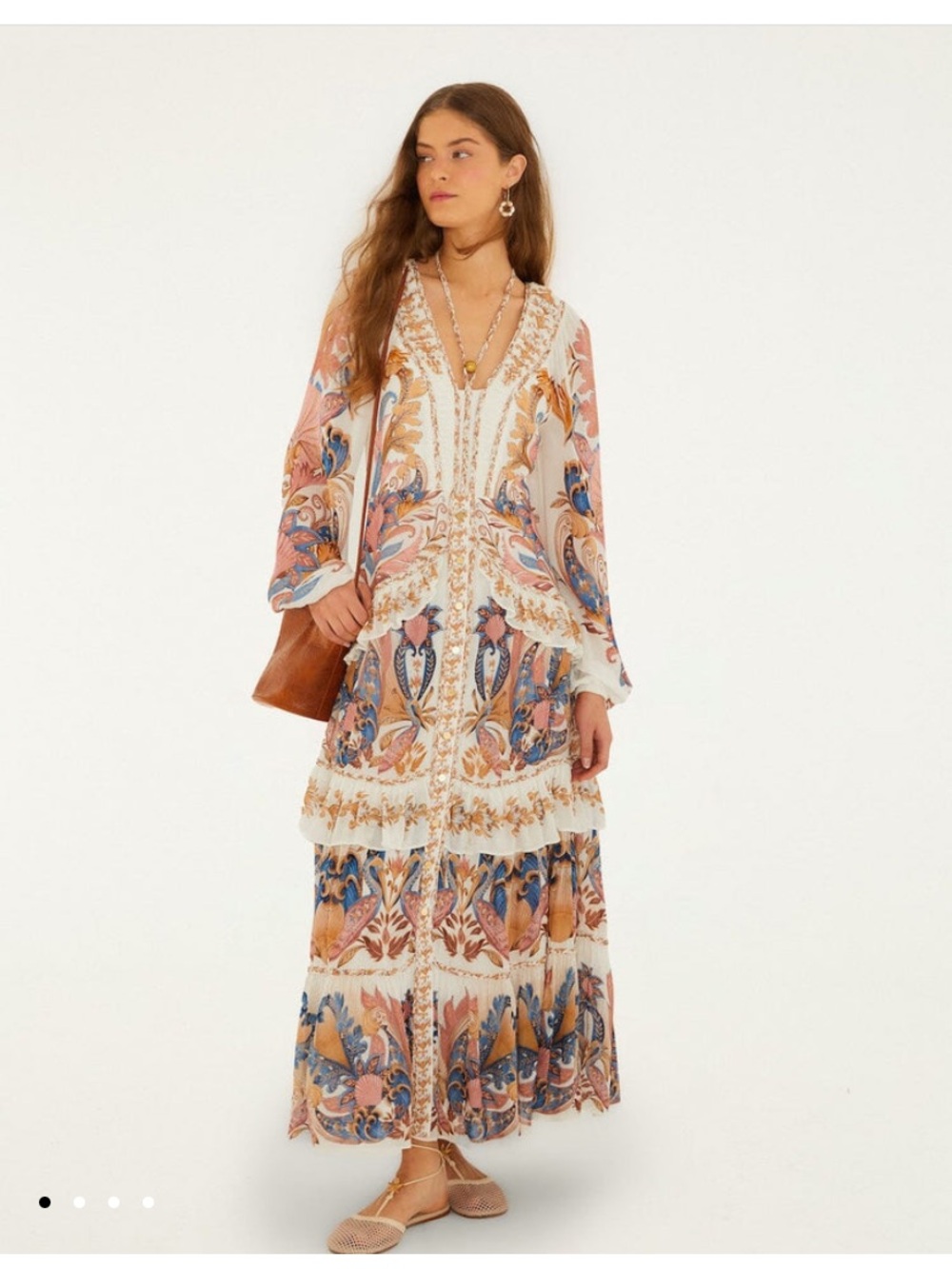 FARM Rio Paisley Off-White Sea Garden Ruffled Maxi Dress